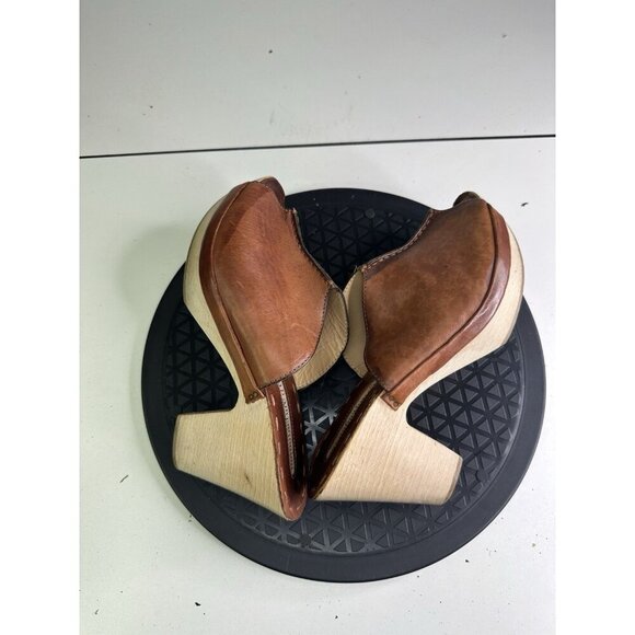 Manufacture D'essai Women’s  Brown Leather Wooden Heel Clog Sz 37 / 7 US - Picture 5 of 8
